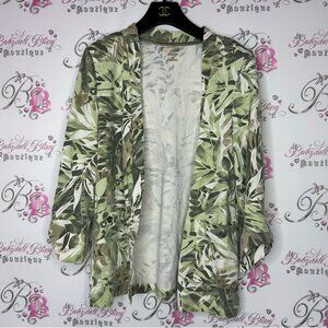 Alia cardigan leafs tropical floral white green shoulder pads waterfall